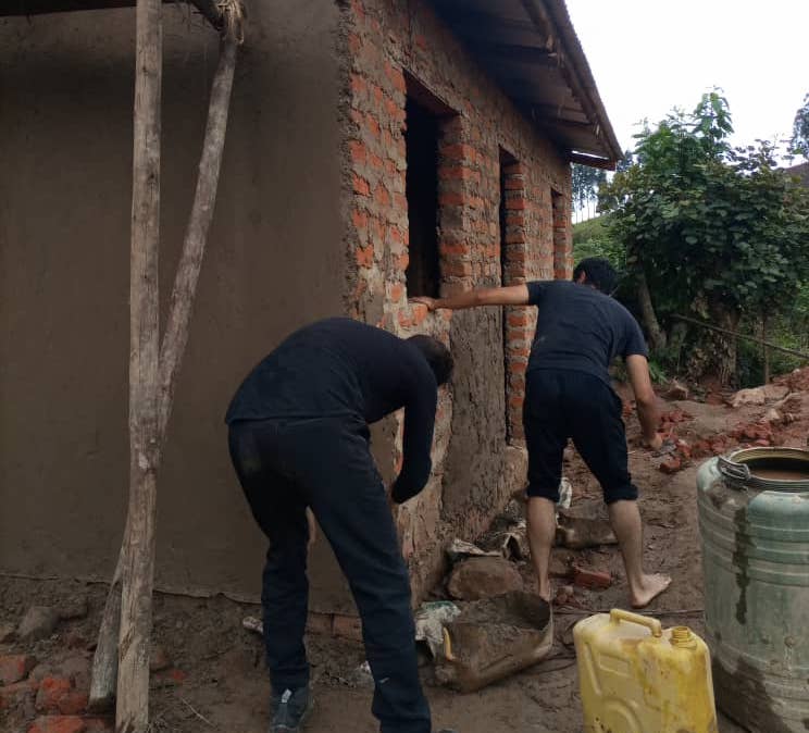 working at construction of house