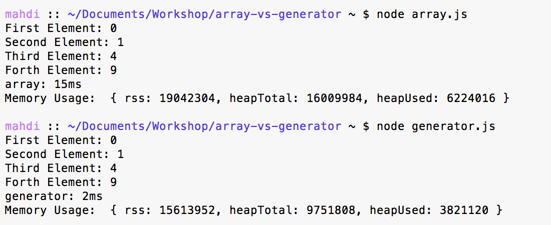 Array vs Generator performance